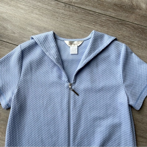 Vintage Diamond Tea Textured Zip  Up Uniform Style Mini Dress - Picture 7 of 13